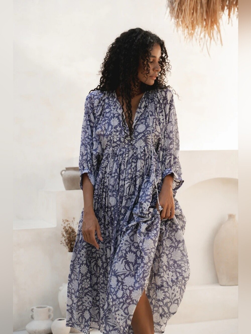 DAUGHTERS OF INDIA Kyra Midi Dress ~ Blue Iris NWT LARGE $199.00 - Picture 2 of 12